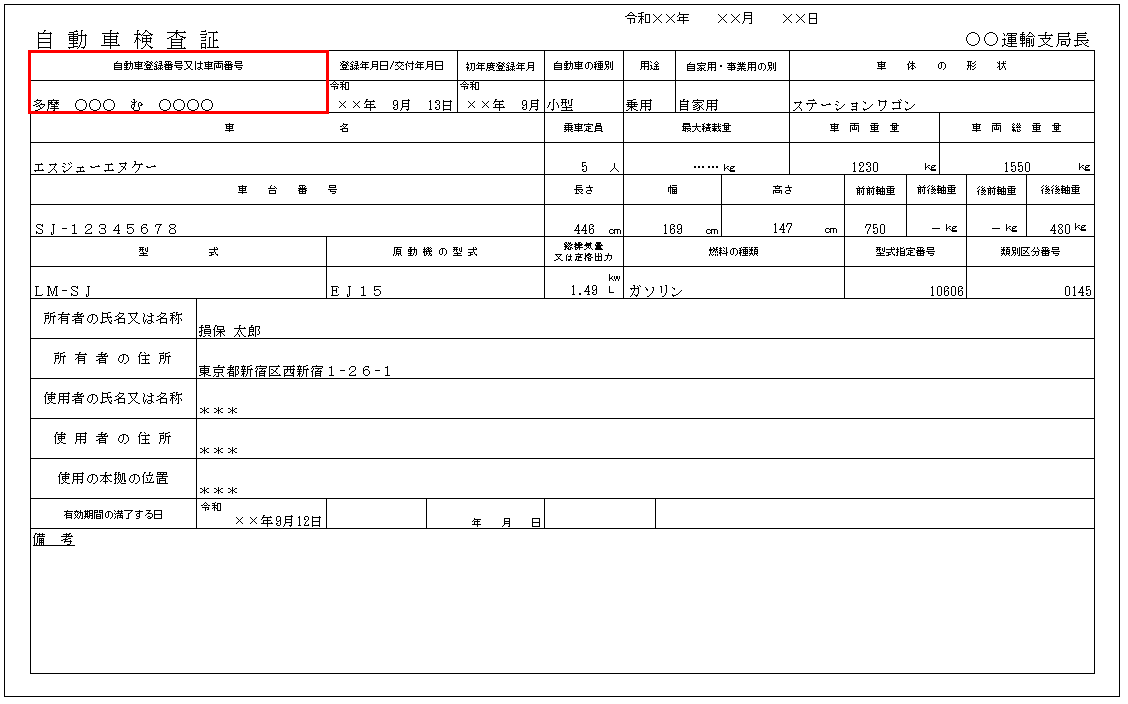 登録番号とは 損保ジャパン